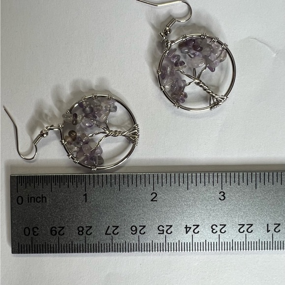 Tree Of Life earrings Amethyst earrings Purple Earrings Hoops Stone Dangle Boho - Picture 7 of 13